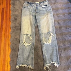 Free People Light Blue Distressed Straight Leg Jeans